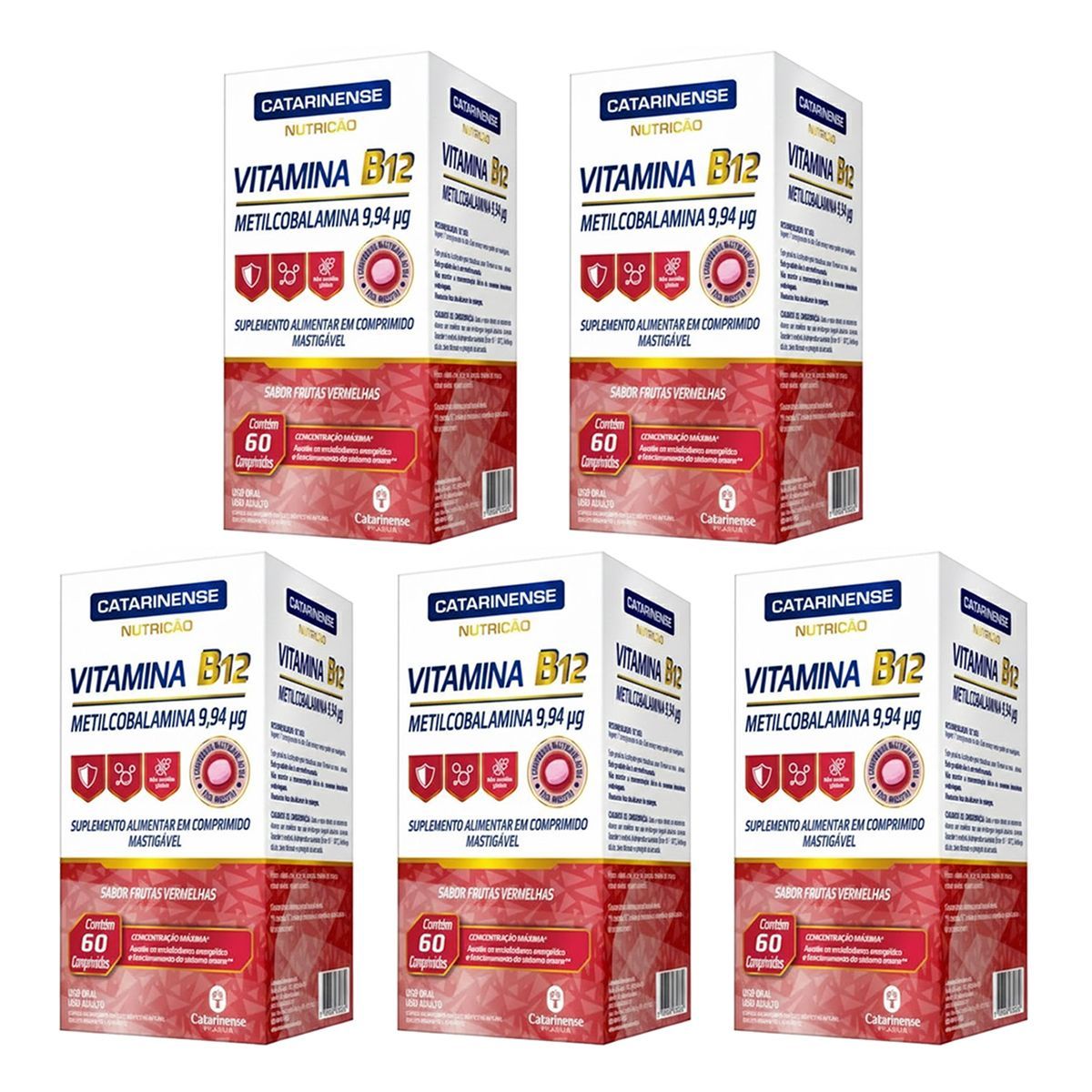 Kit 5X Vitamina B12 Metilcobalamina - 60 Comprimidos - Catarinense