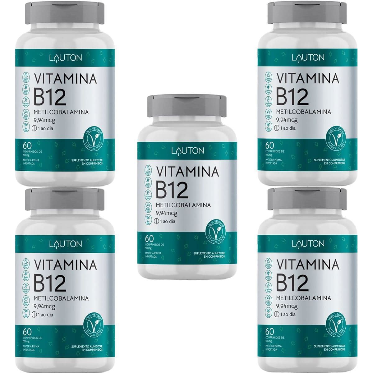 Kit 5X Vitamina B12 Metilcobalamina - 60 Comprimidos - Lauton Nutrition