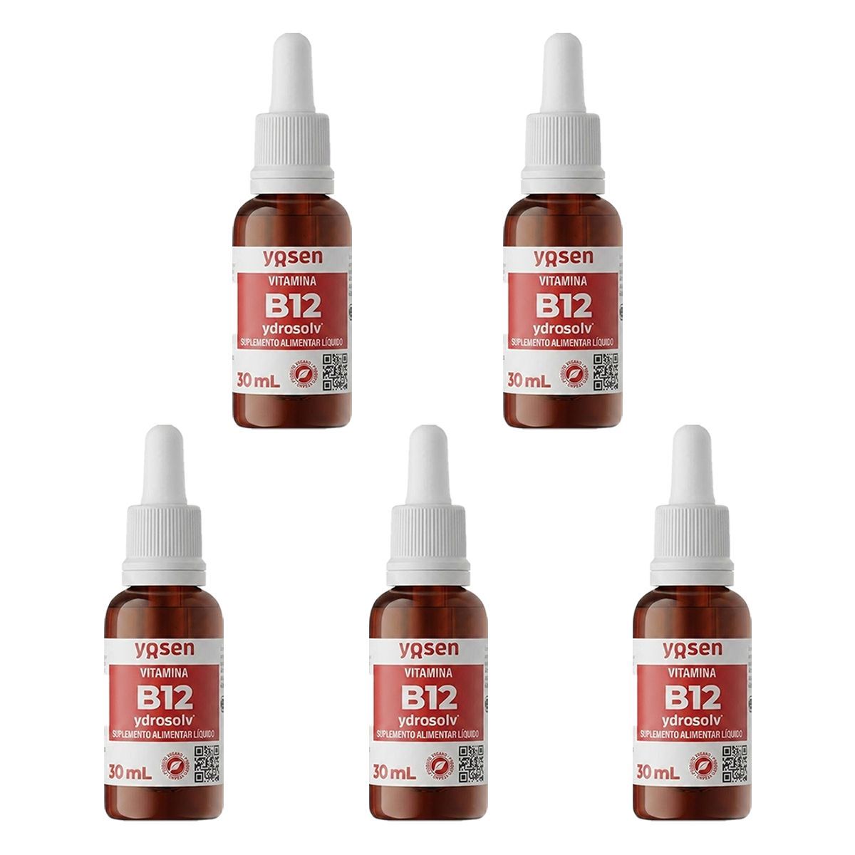 Kit 5X Vitamina B12 Ydrosolv - 30ml Gotas Sem Sabor - Yosen