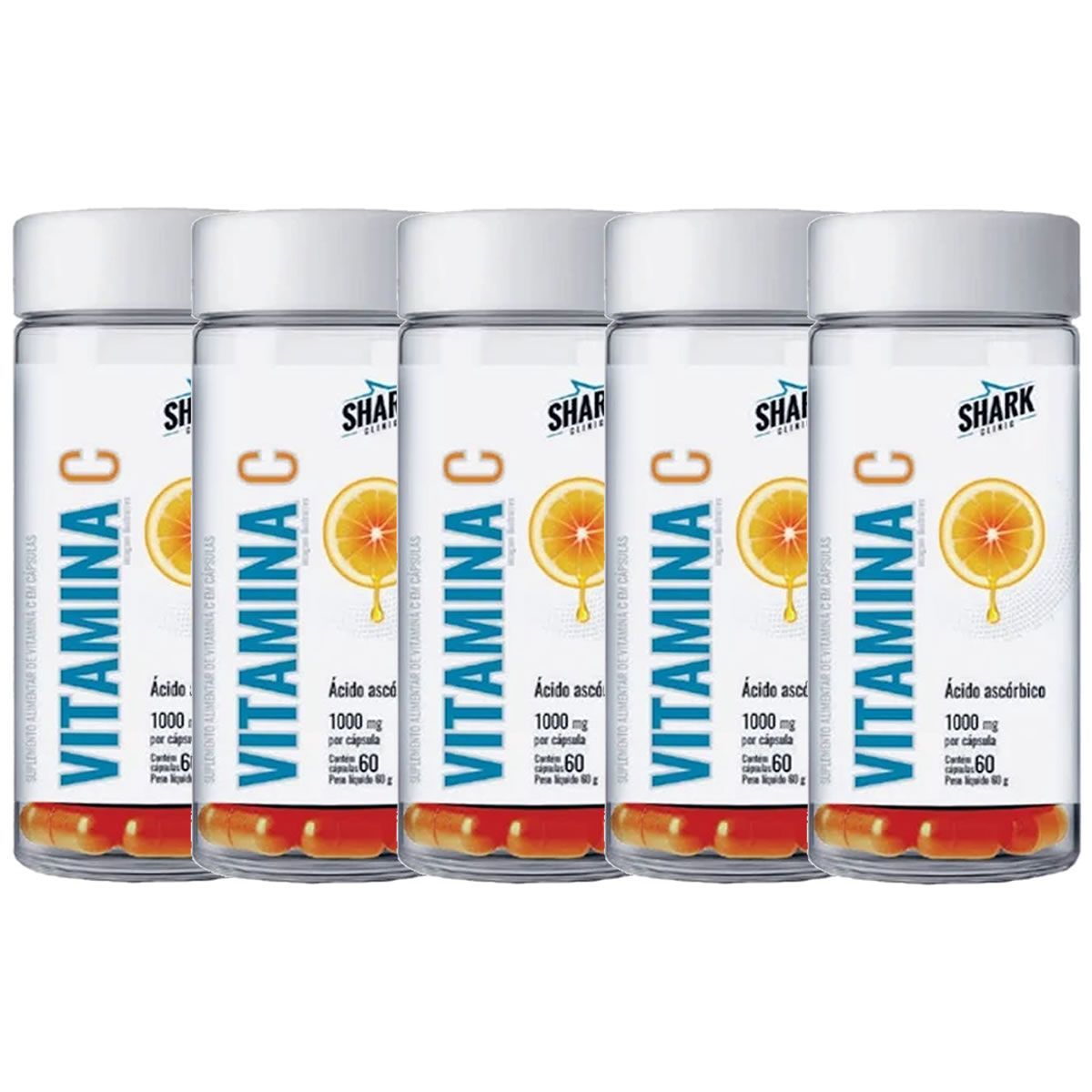 Kit 5X Vitamina C 1000mg - 60 C�psulas - Shark Pro