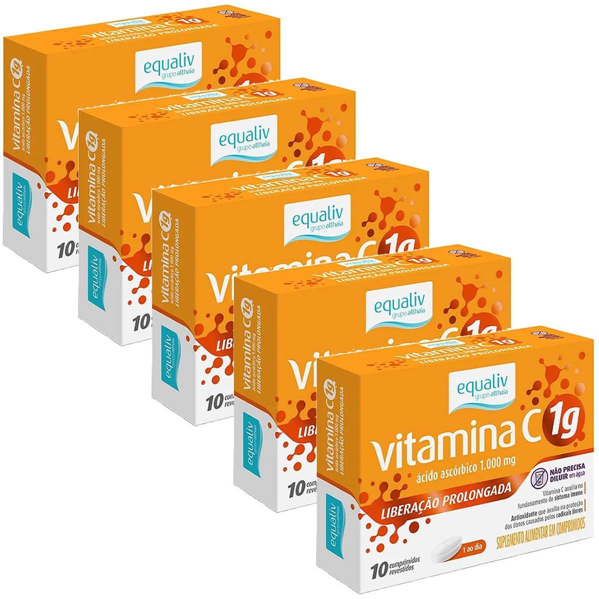 Kit 5X Vitamina C 1g - 10 Comprimidos - Equaliv