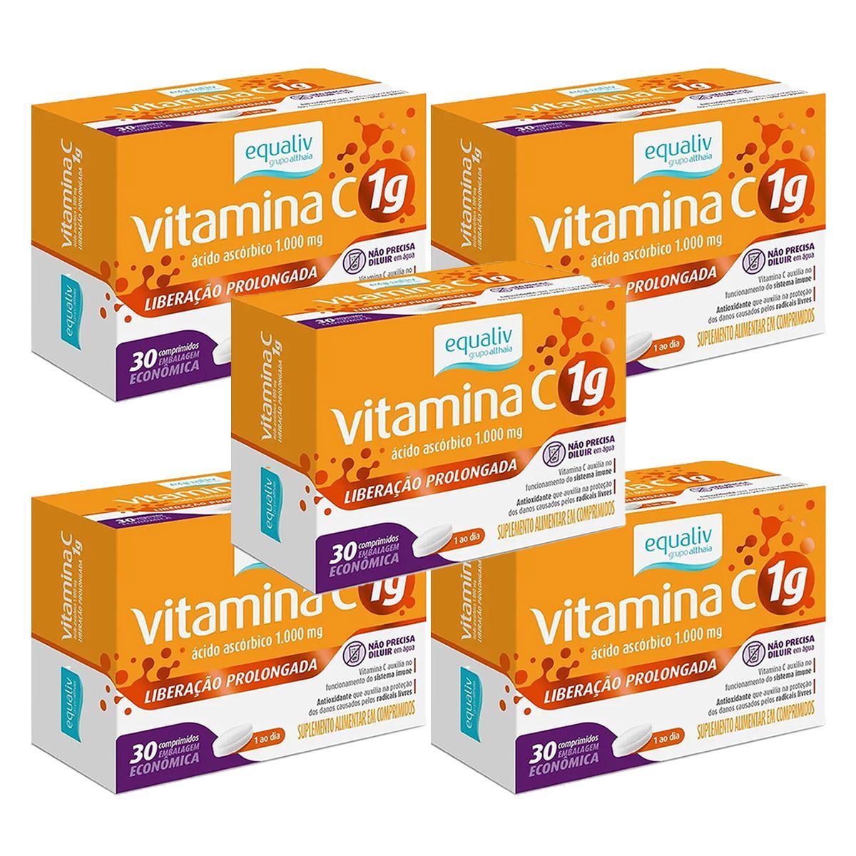 Kit 5X Vitamina C 1g - 30 Comprimidos - Equaliv