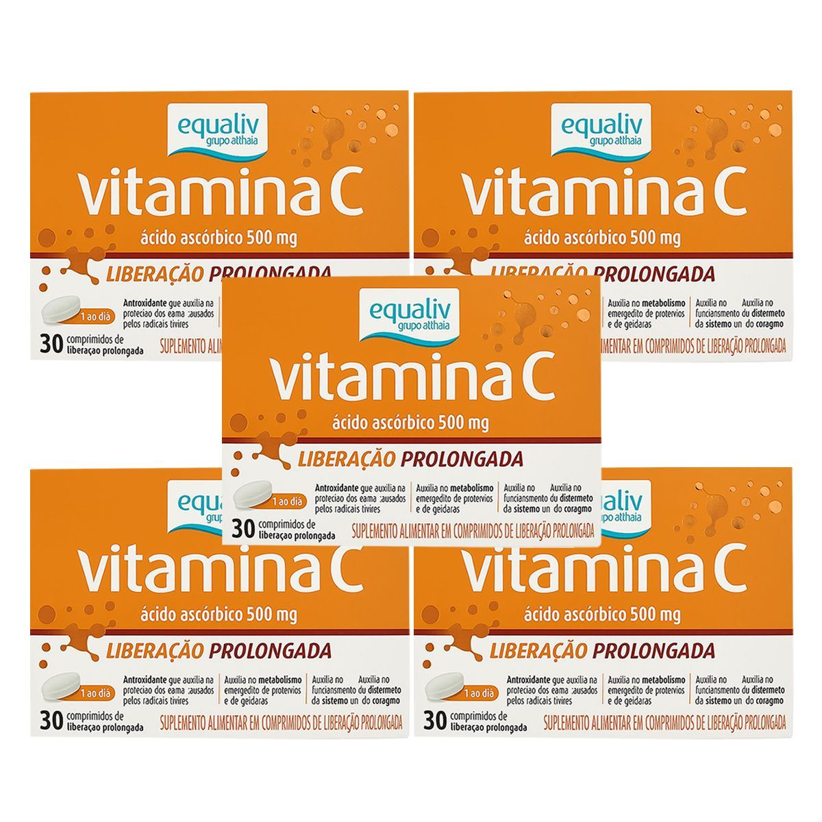 Kit 5X Vitamina C 500mg - 30 Comprimidos - Equaliv
