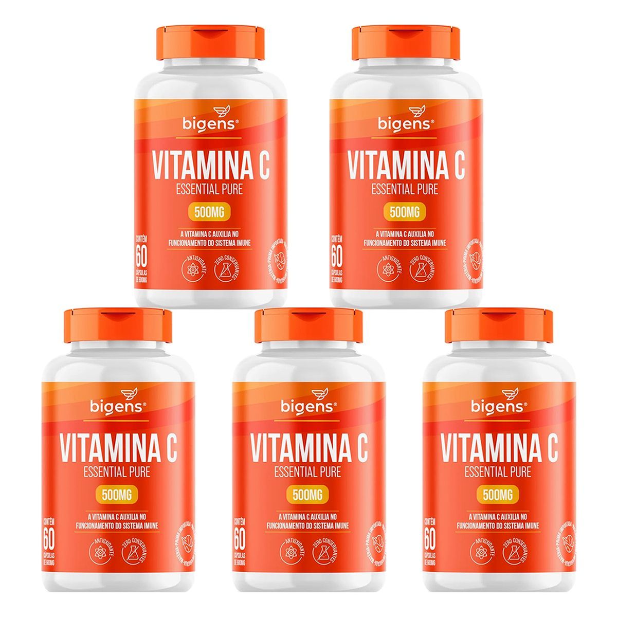 Kit 5X Vitamina C Essential Pure 500mg - 60 C�psulas - Bigens