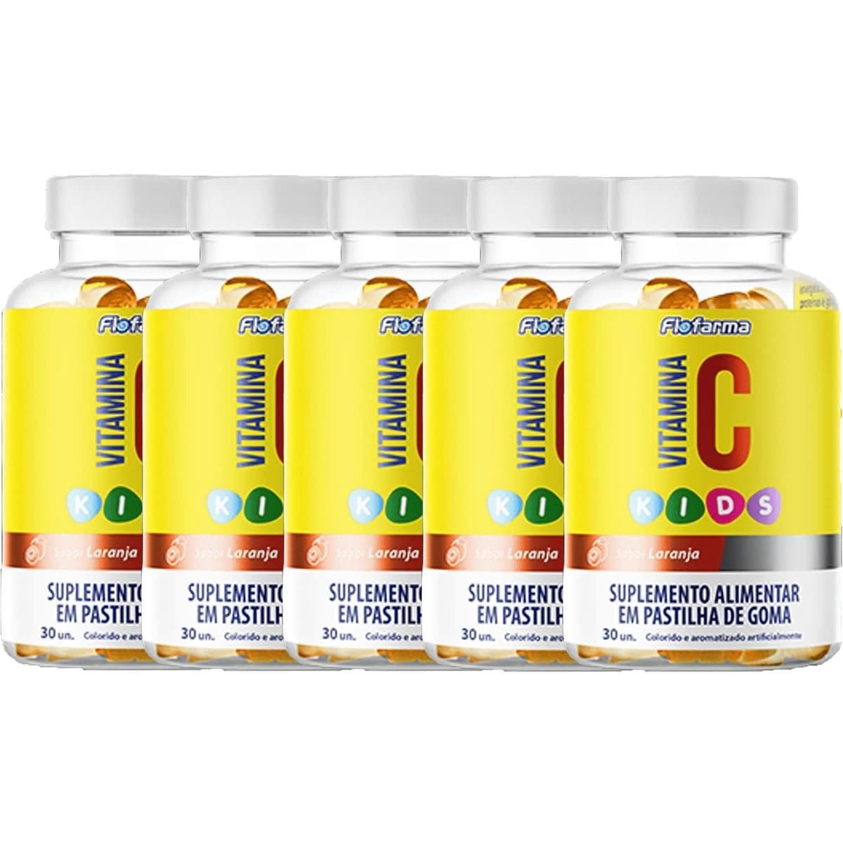 Kit 5X Vitamina C Kids - 30 Gomas Laranja - Flofarma