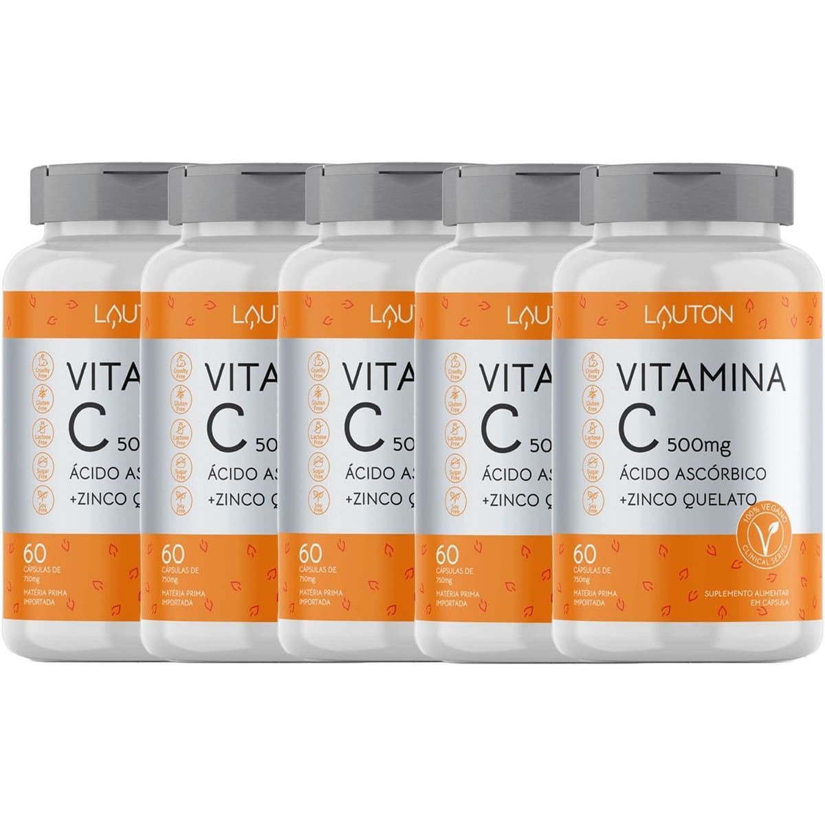 Kit 5X Vitamina C + Zinco 500mg - 60 C�psulas Lauton Nutrition