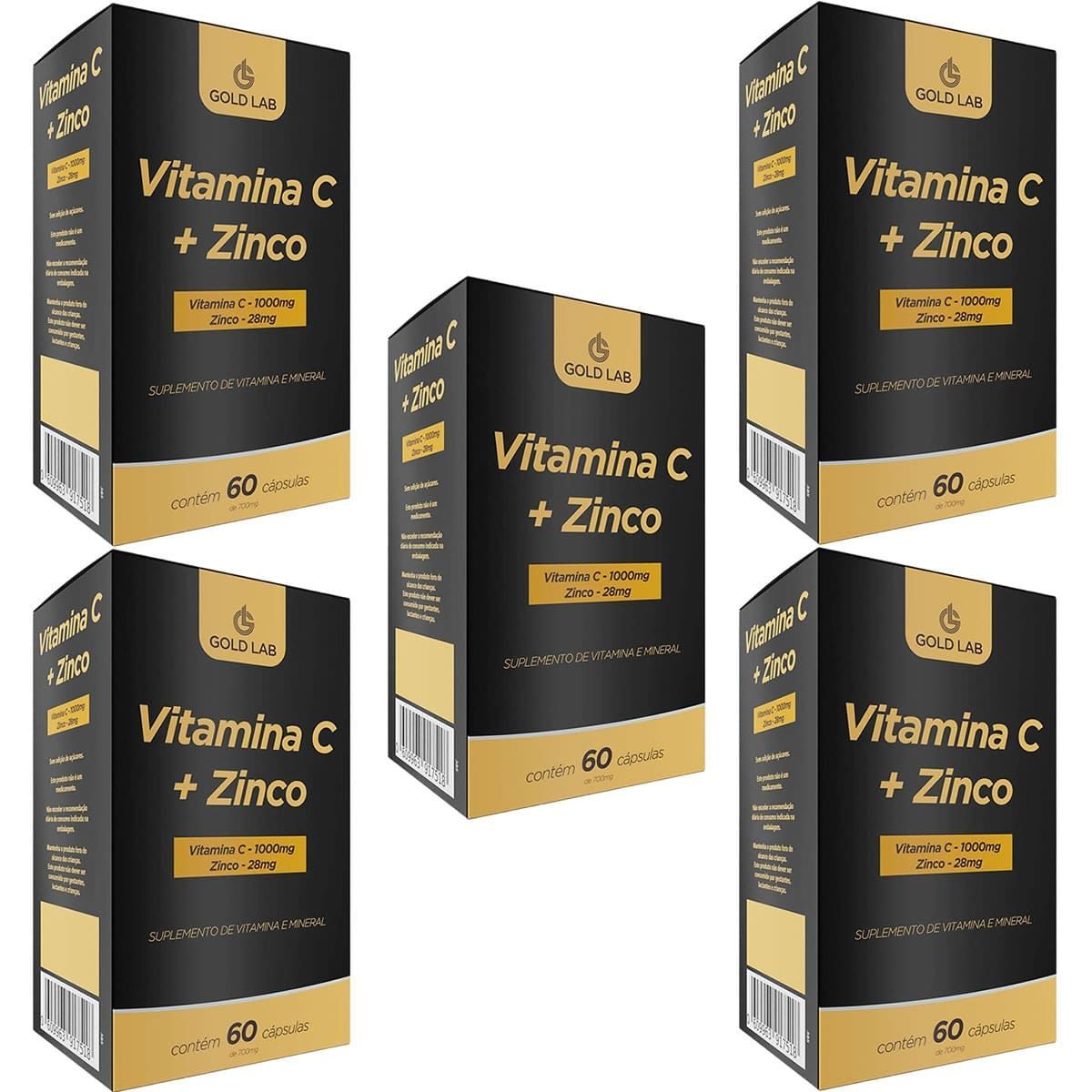 Kit 5X Vitamina C + Zinco - 60 C�psulas - Gold Lab