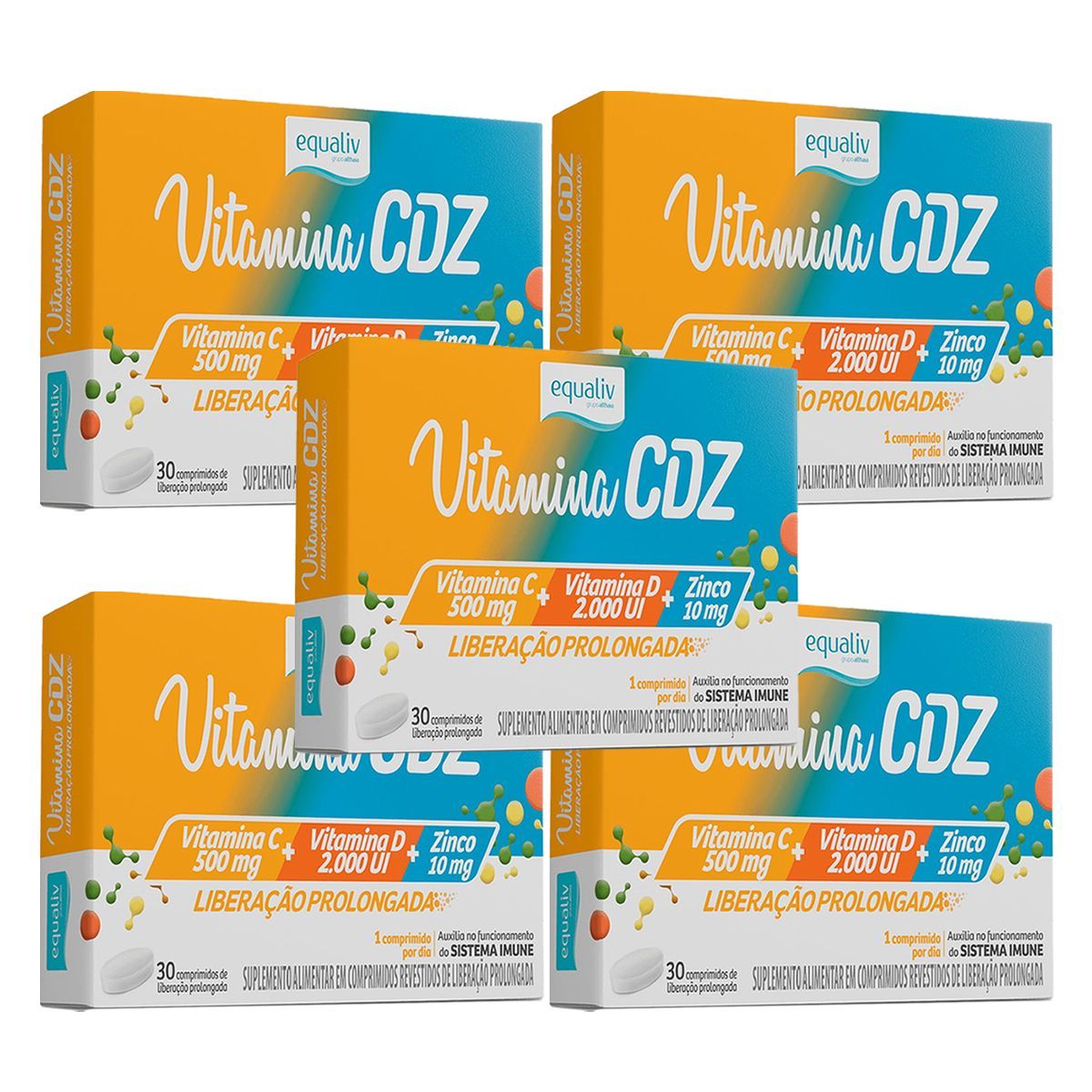 Kit 5X Vitamina CDZ - 30 Comprimidos - Equaliv