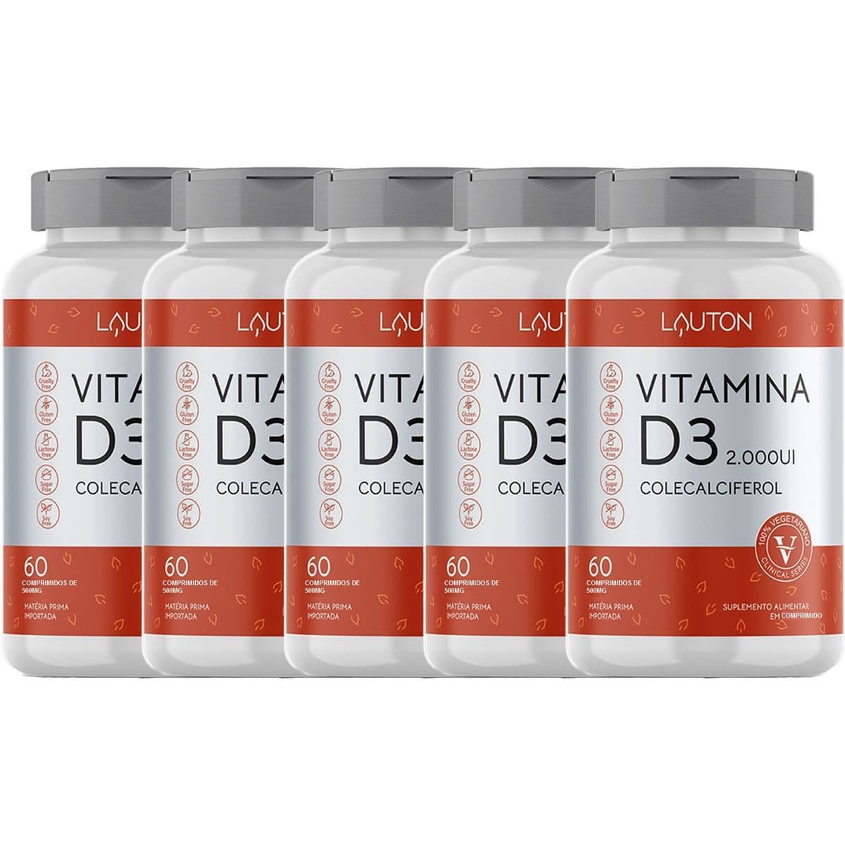 Kit 5X Vitamina D3 2.000UI  - 60 Comprimidos - Lauton Nutrition