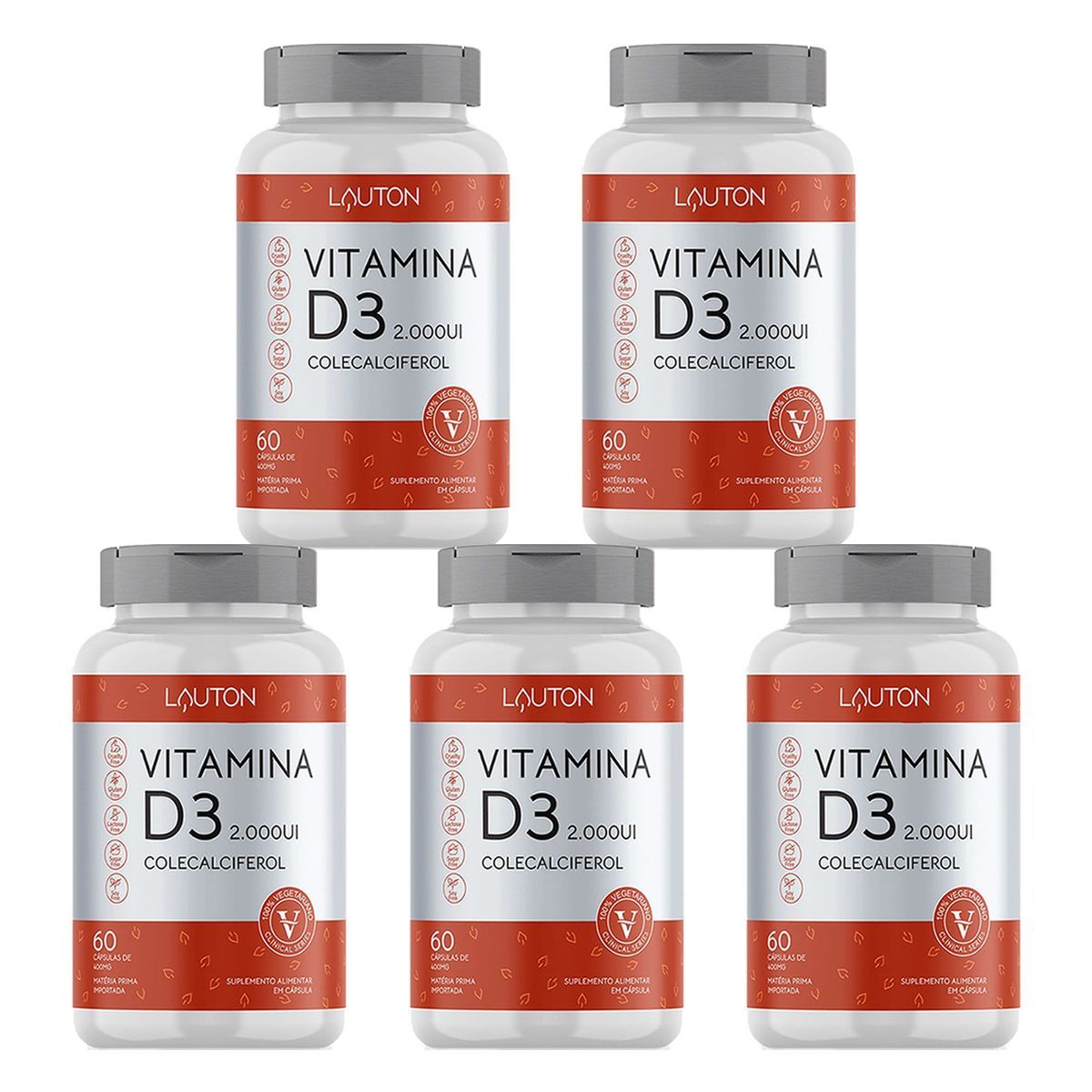 Kit 5X Vitamina D3 2.000UI - 60 Comprimidos - Lauton Nutrition