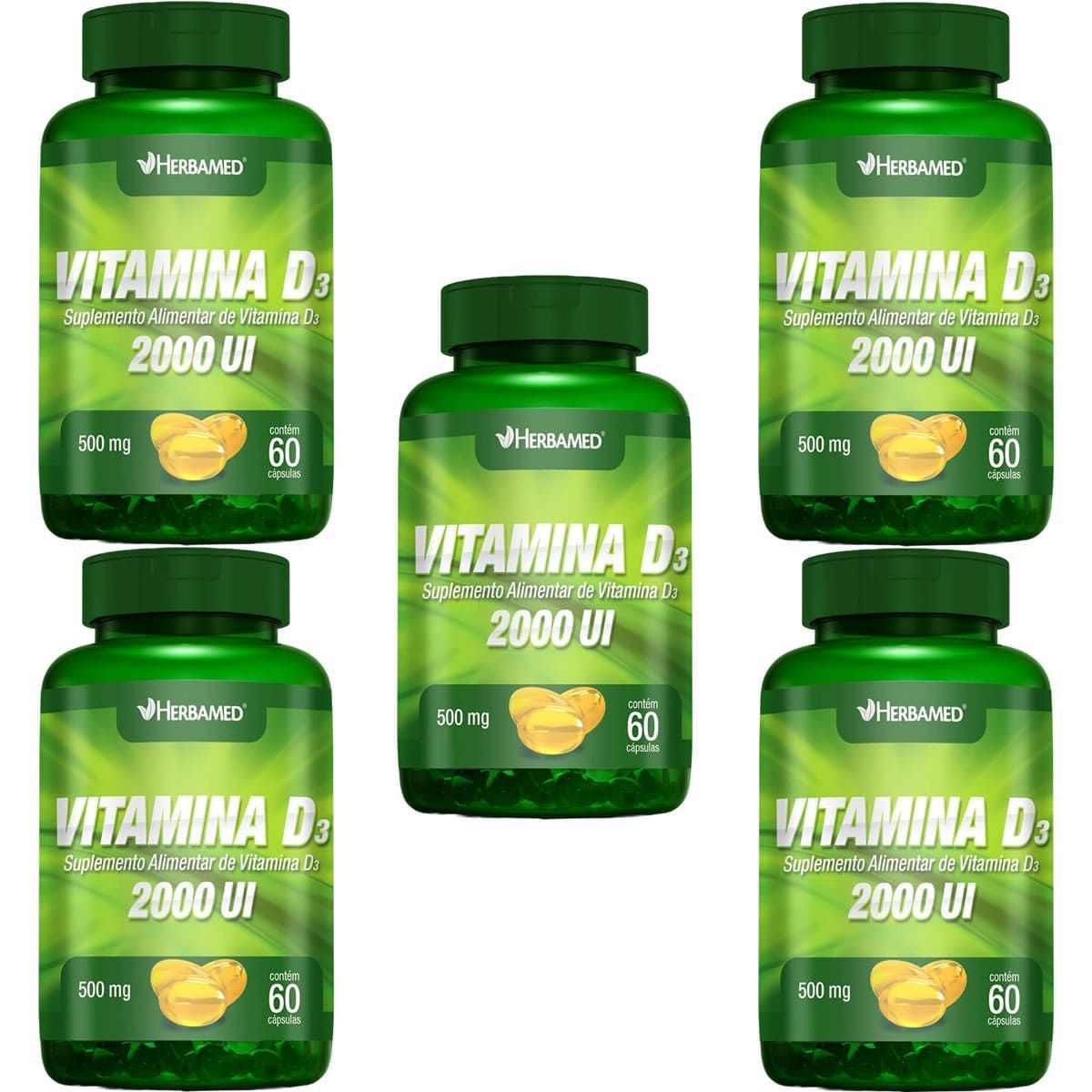 Kit 5X Vitamina D3 2000UI - 60 C�psulas - Herbamed