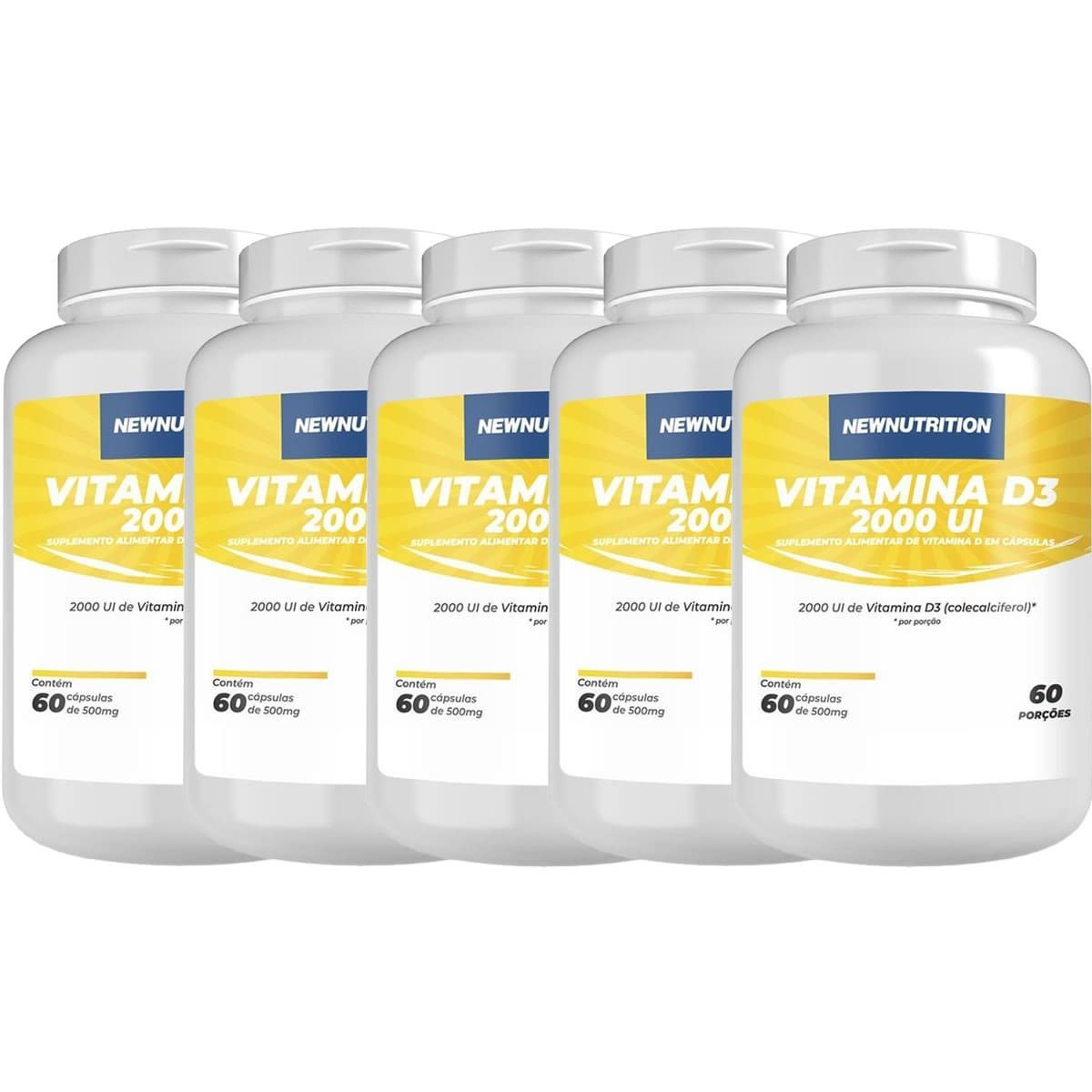 Kit 5X Vitamina D3 2000UI - 60 C�psulas - NewNutrition