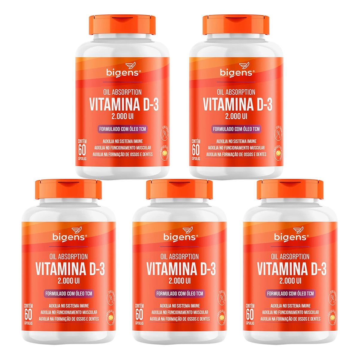 Kit 5X Vitamina D3 2000ui Com TCM - 60 C�psulas - Bigens
