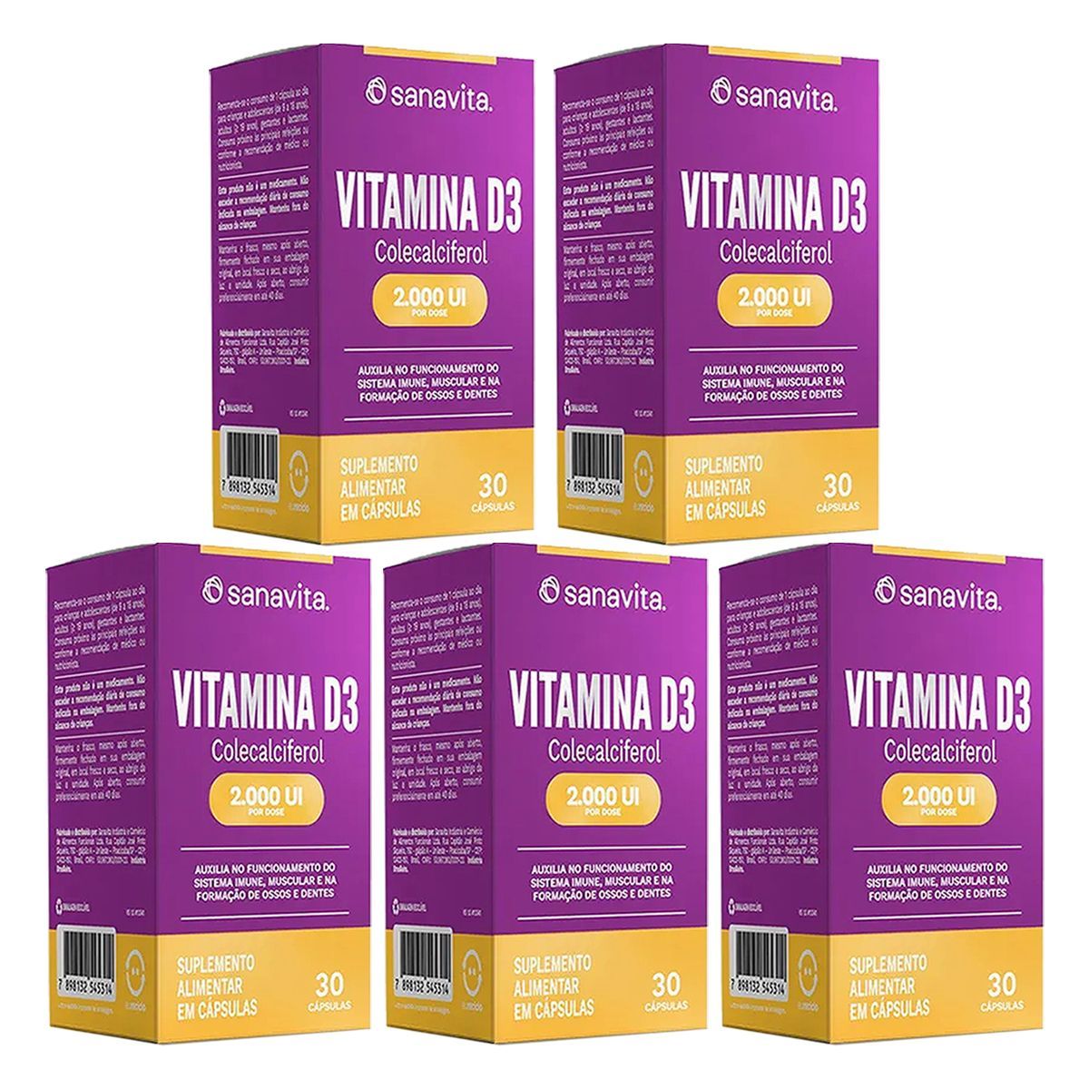 Kit 5X Vitamina D3 - 30 Capsulas - Sanavita