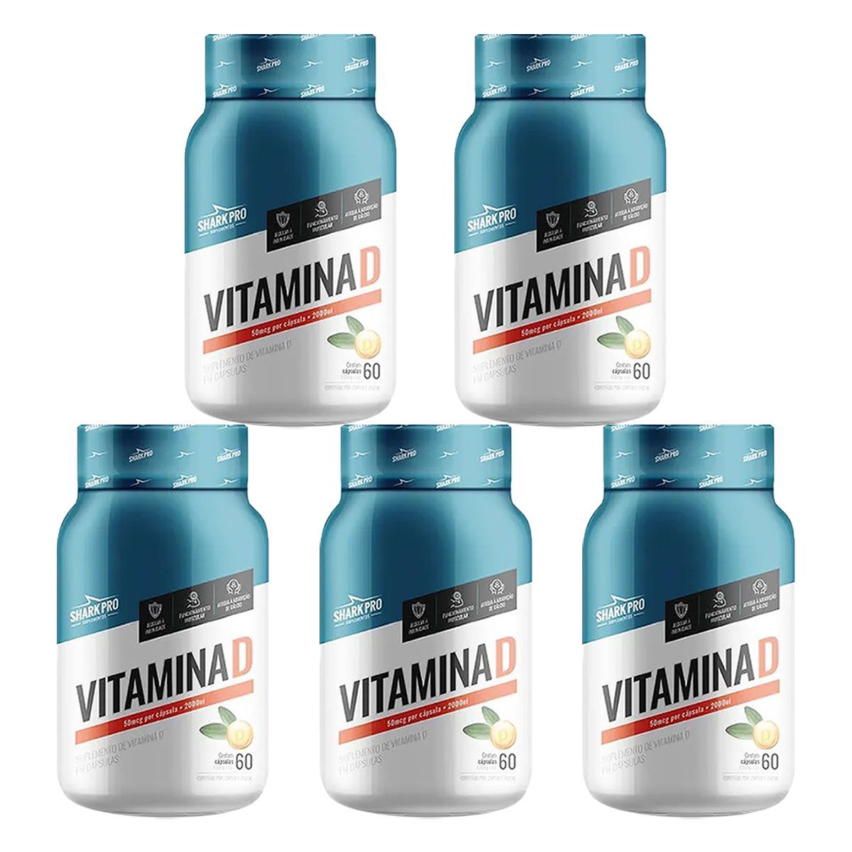 Kit 5X Vitamina d3 - 60 Capsulas - Shark Pro