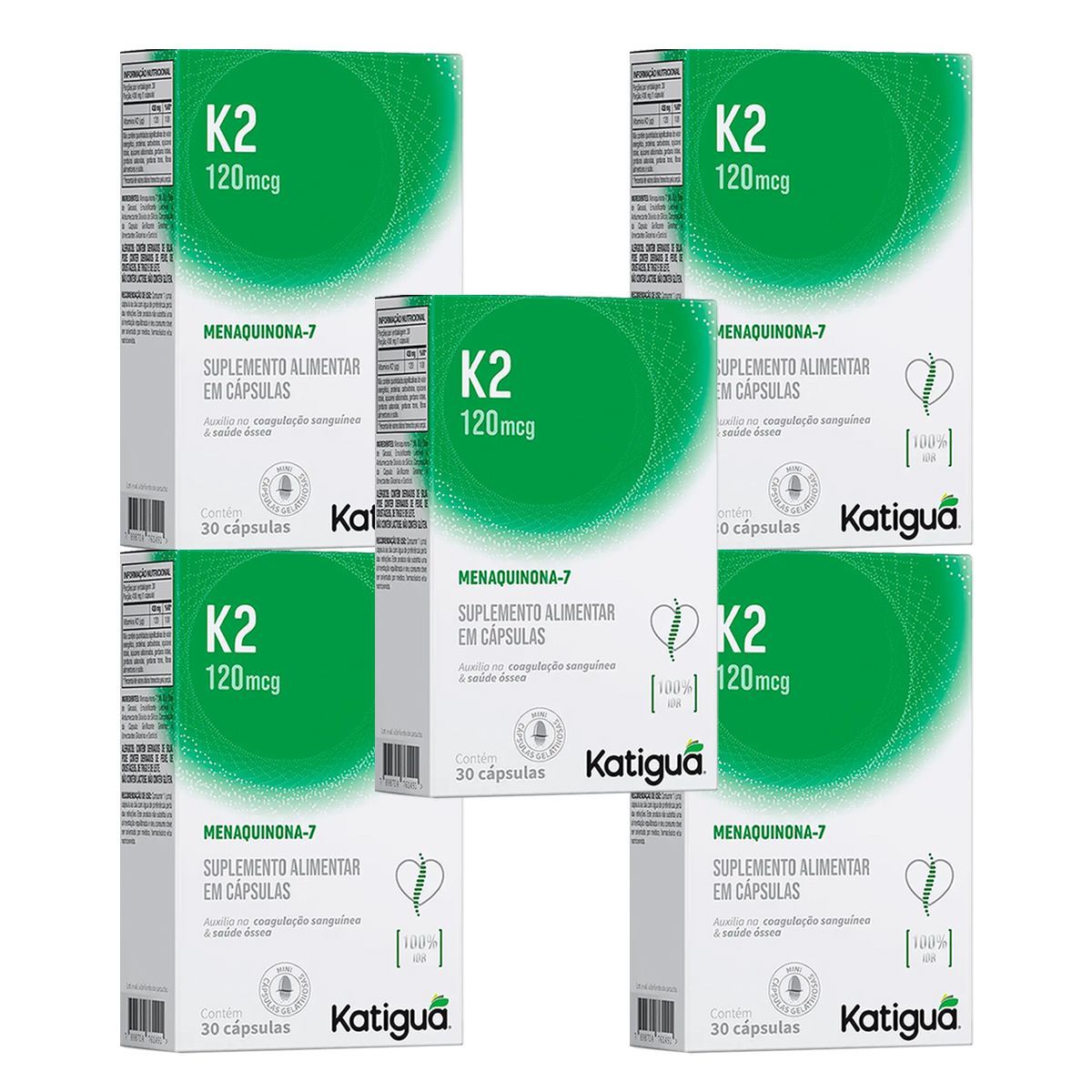 Kit 5X Vitamina K2 120mcg - 30 C�spulas - Katigu�