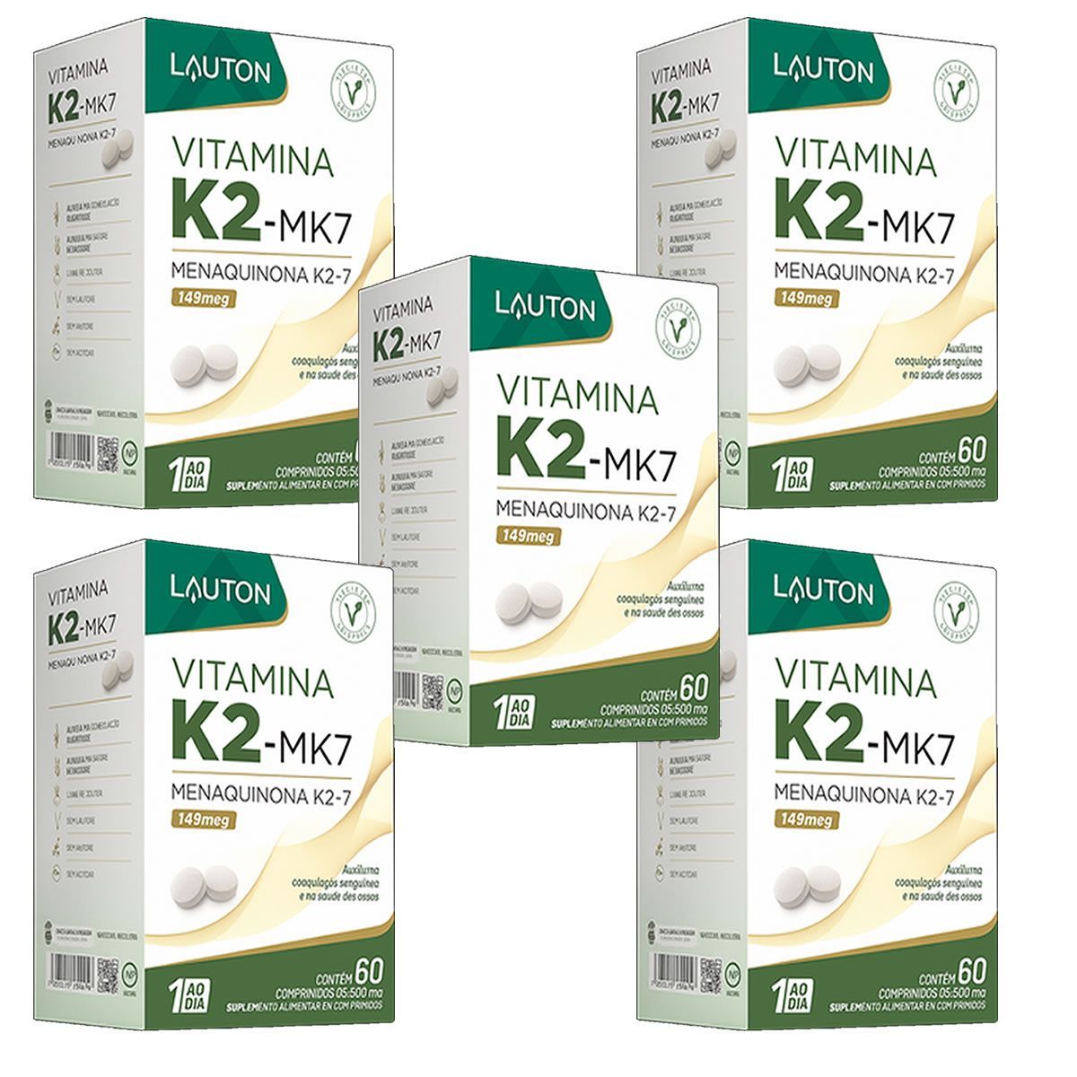 Kit 5X Vitamina K2-MK7 - 149mcg 60 C�psulas - Lauton