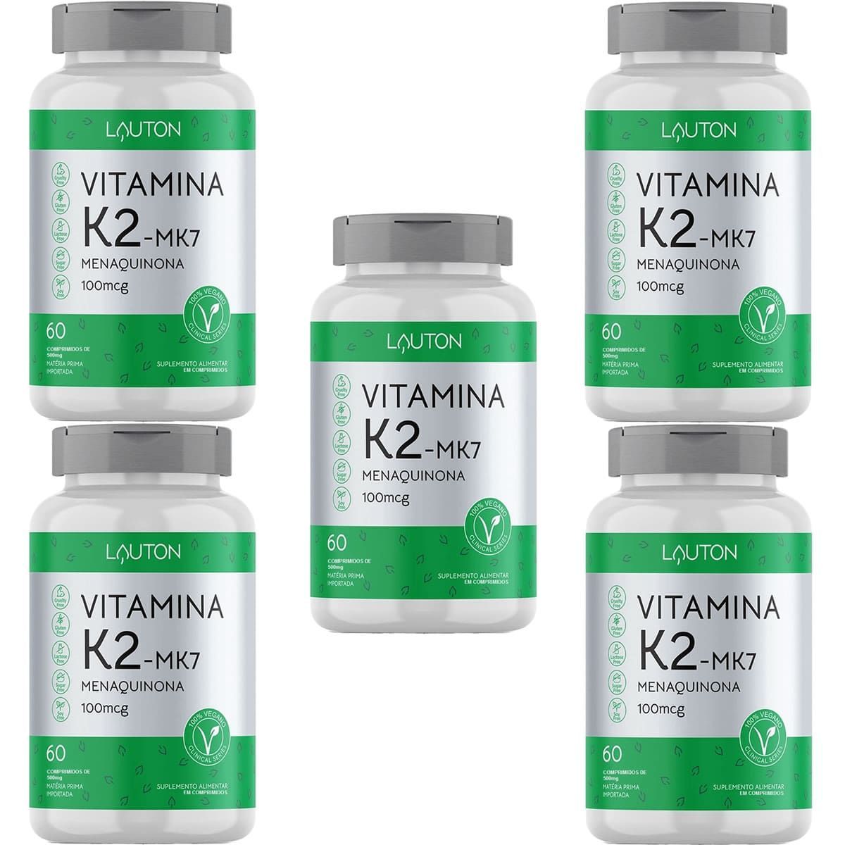 Kit 5X Vitamina K2 MK7 - 60 Comprimidos - Lauton Nutrition