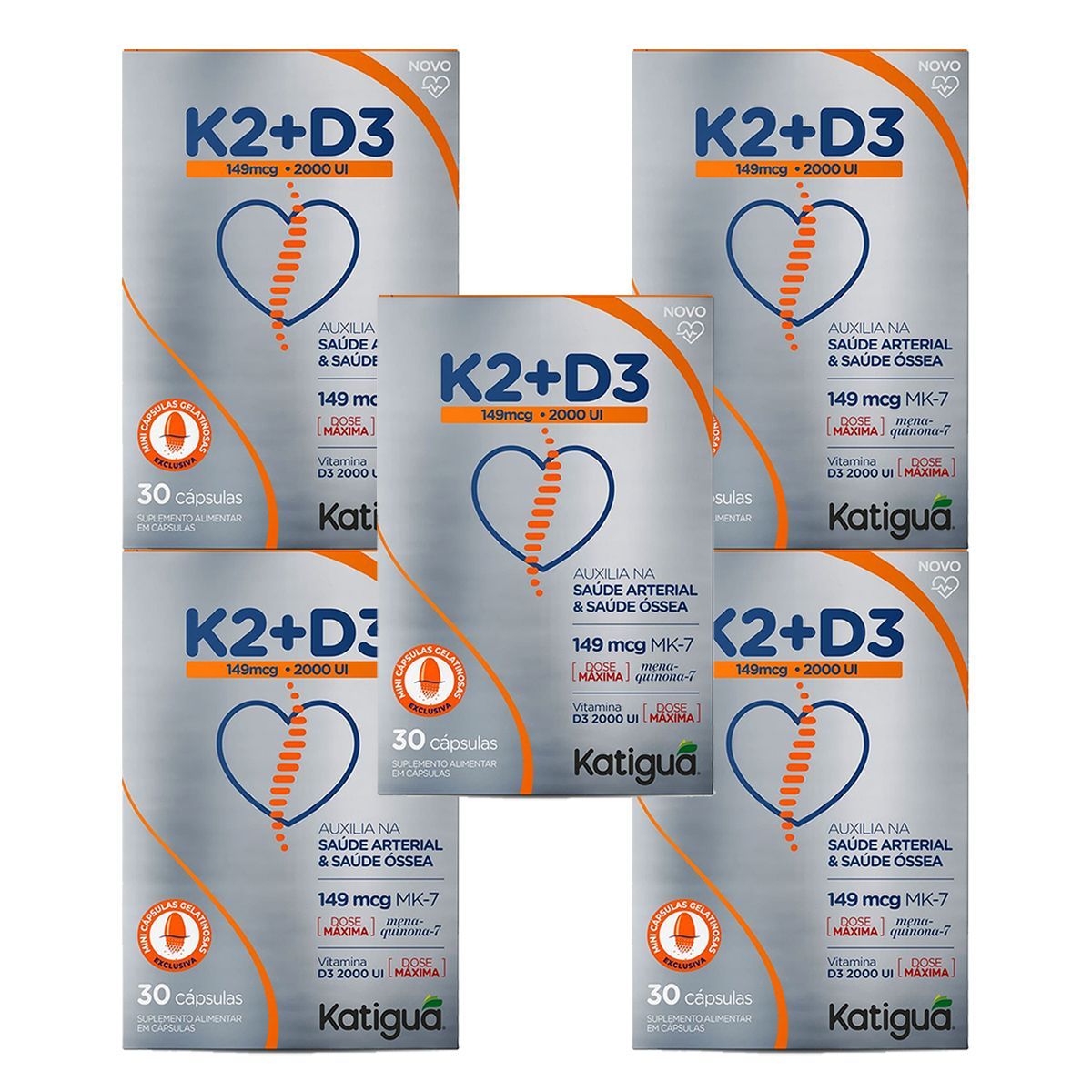 Kit 5X Vitamina K2  +Vitamina D3 -  30 C�spulas Gelatinosas - KATIGU�