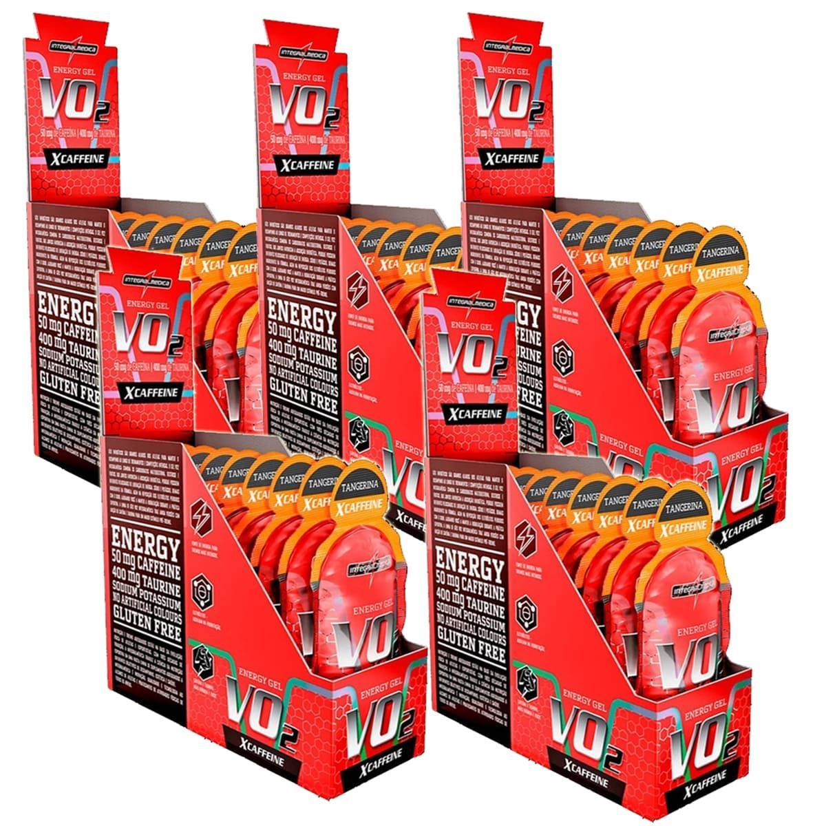 Kit 5X Vo2 Energy Gel X-Caffeine - 10 Sach�s 30g Tangerina - IntegralM�dica