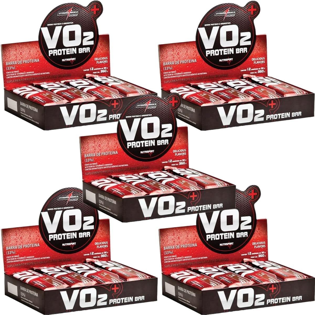 Kit 5X VO2 PROTEIN BAR - 12 Unidades 30g Morango - IntegralM�dica