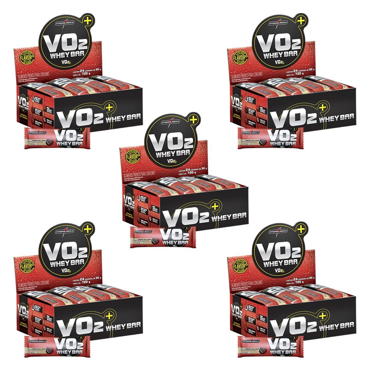 Kit 5X VO2 PROTEIN BAR - 24 Unidades 30g Cookies - IntegralM�dica