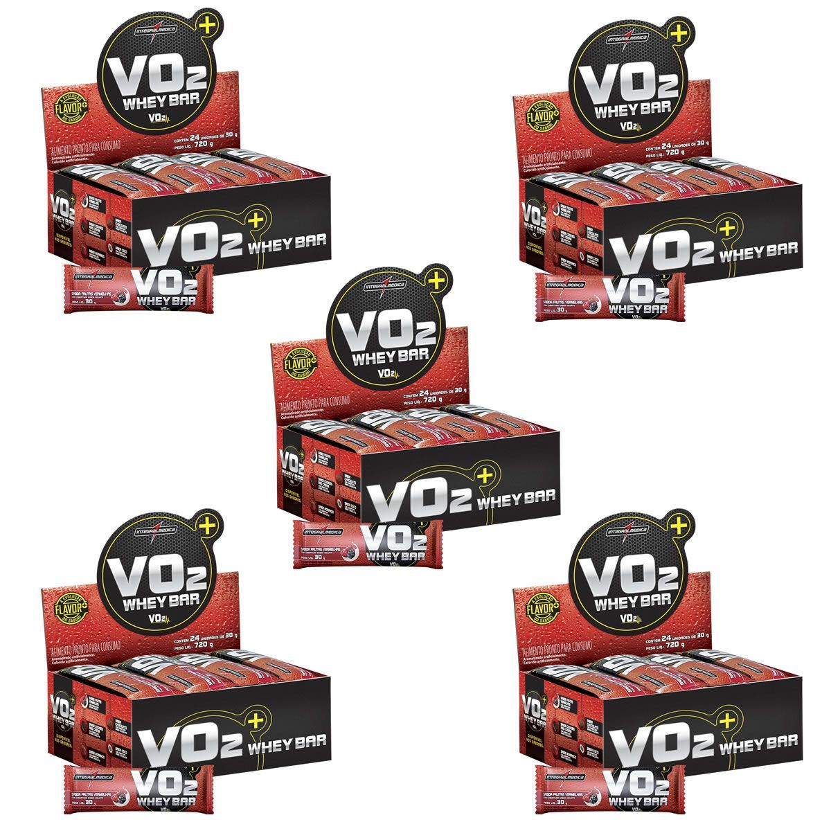 Kit 5X VO2 PROTEIN BAR - 24 Unidades 30g Frutas Vermelhas c/ Iorgute - IntegralM�dica