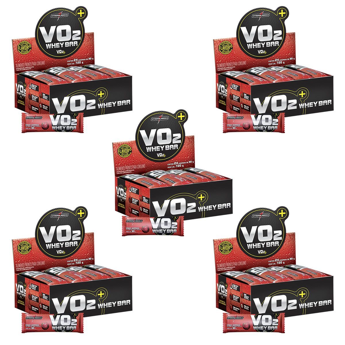 Kit 5X VO2 PROTEIN BAR - 24 Unidades 30g Morango - IntegralM�dica
