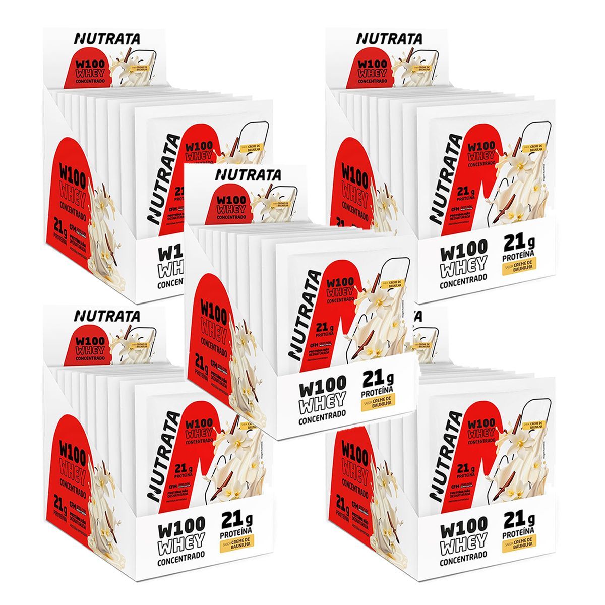 Kit 5X W100 Whey Concentrado - 12 Sach�s 30g Baunilha - Nutrata
