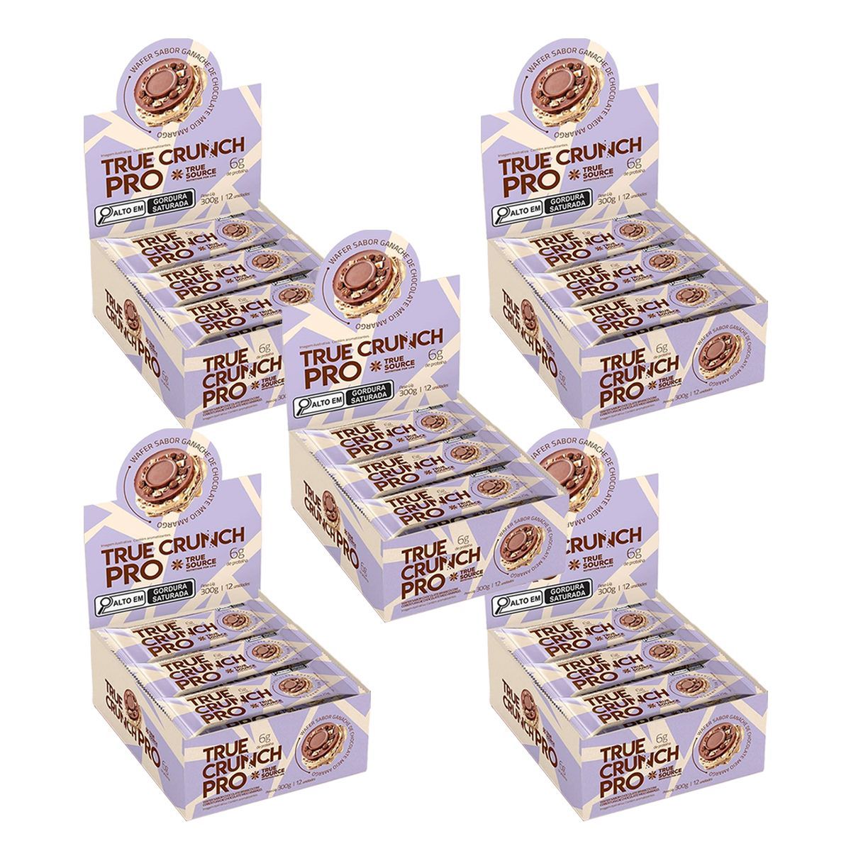 Kit 5X Wafer True Crunch Pro - Caixa com 12 Unidades de 25g Chocolate Meio Amargo - True Source