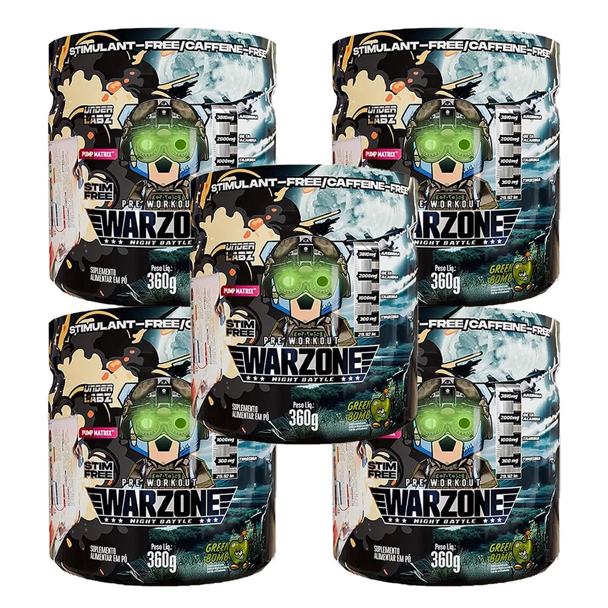 Kit 5X Warzone Night Battle Pr�-Treino - 360g Green Bomb - Under Labz
