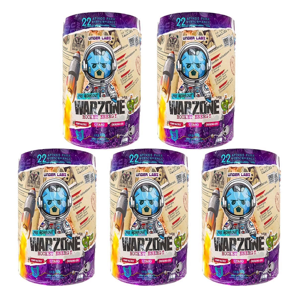 Kit 5X Warzone Rocket Energy - 450g Green Bomb - Under Laz