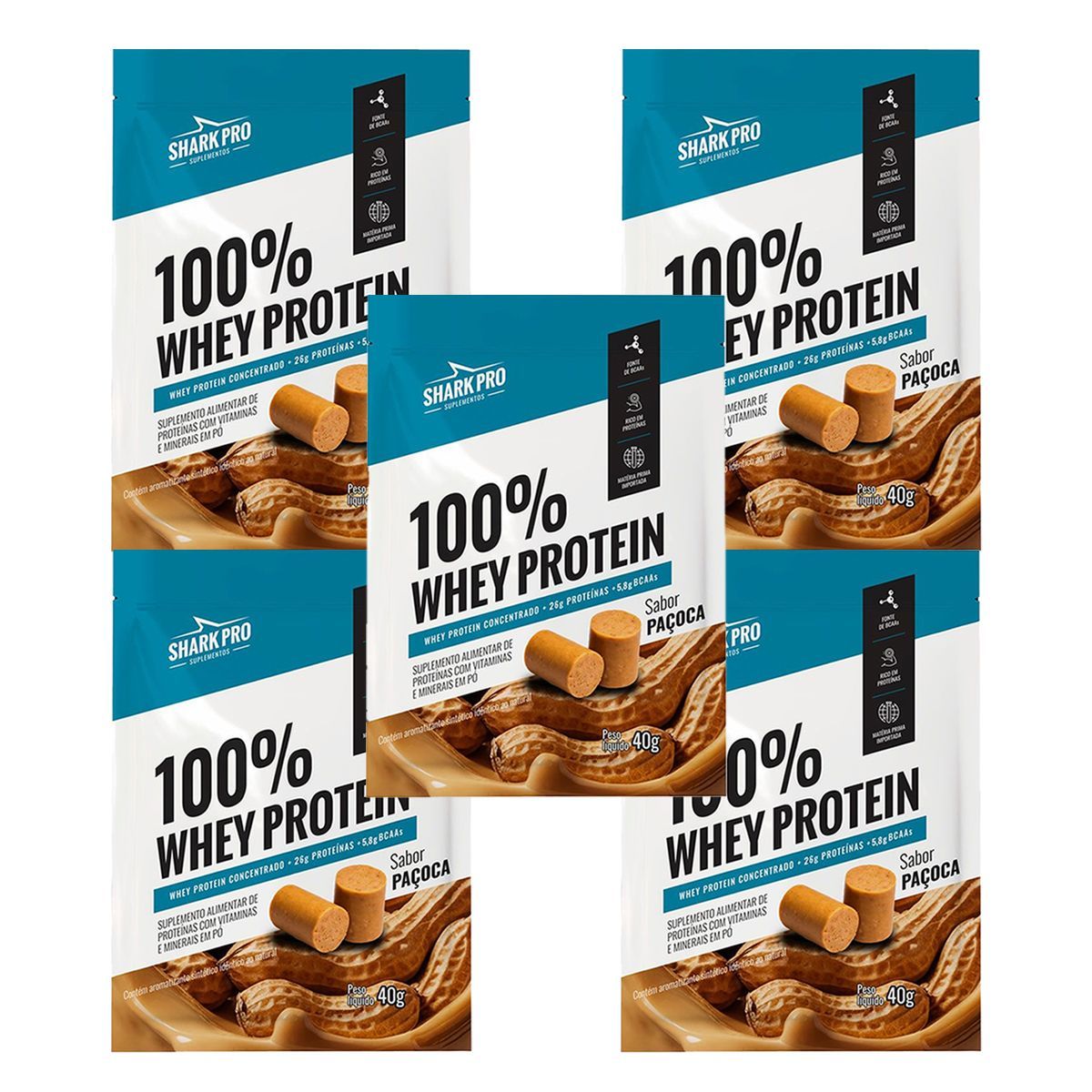 Kit 5X Whey 100% - 1 Sach� 40g Pa�oca - Shark Pro