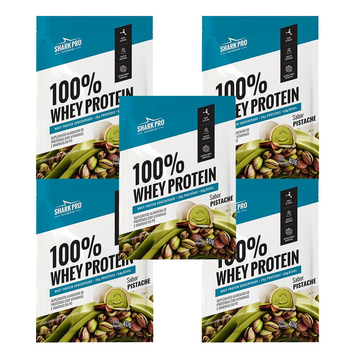 Kit 5X Whey 100% - 1 Sach� 40g Pistache - Shark Pro
