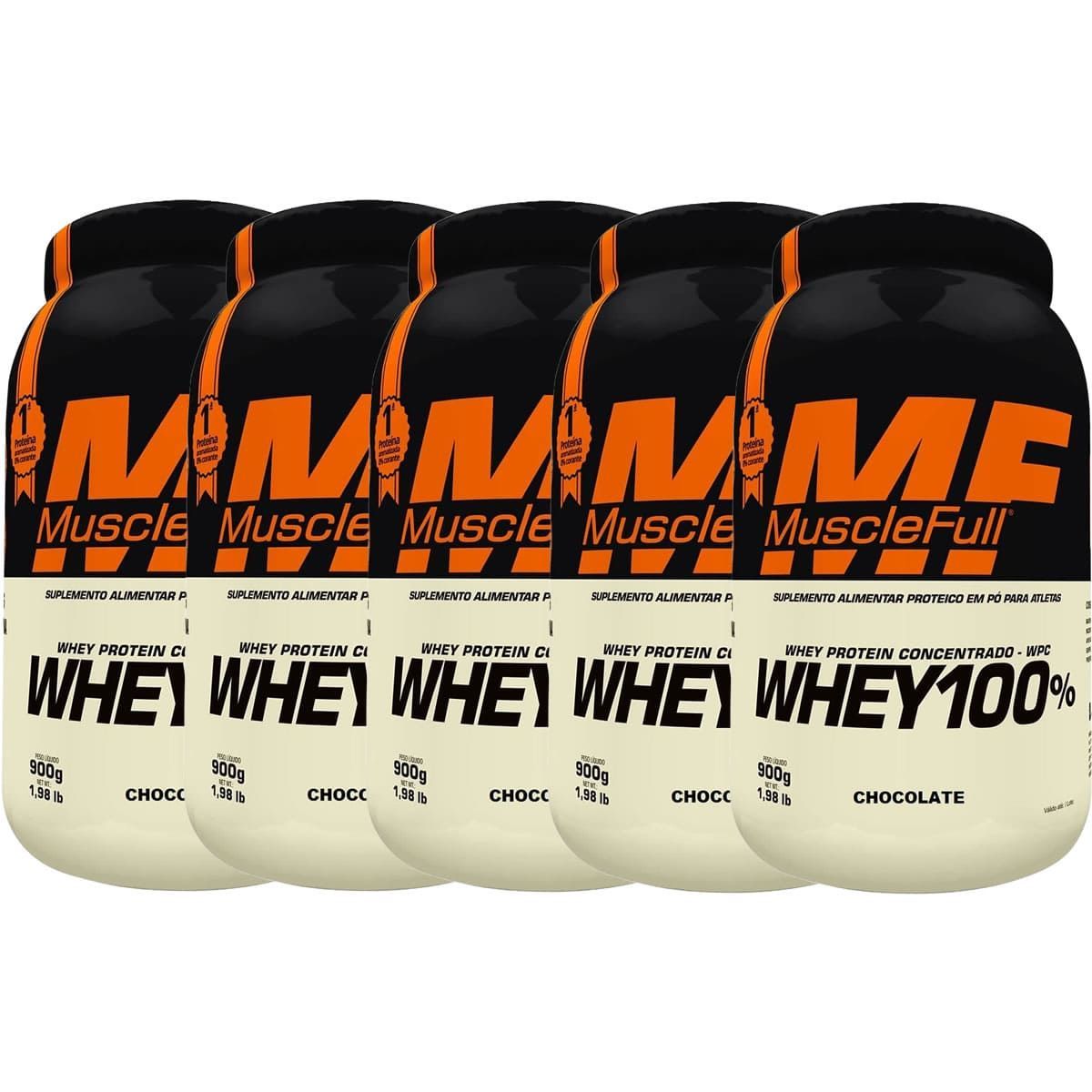 Kit 5X Whey 100% Concentrado - 900g Chocolate - MuscleFull