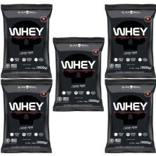 Kit 5X Whey 100% Concentrate - 900g Refil Morango  - Black Skull