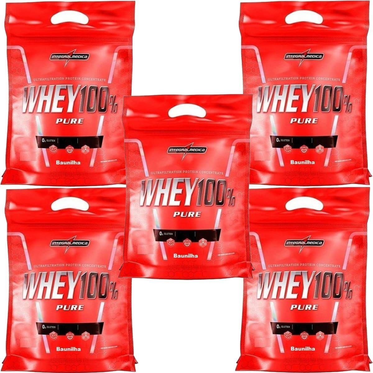 Kit 5X Whey 100% Pure - 1800g Refil Baunilha - IntegralM�dica