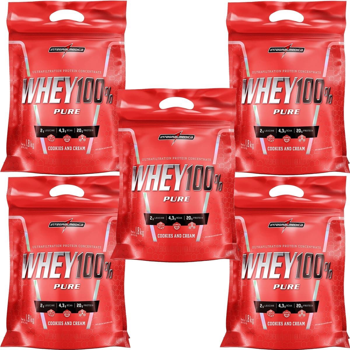 Kit 5X Whey 100% Pure - 1800g Refil Cookies and Cream - IntegralM�dica