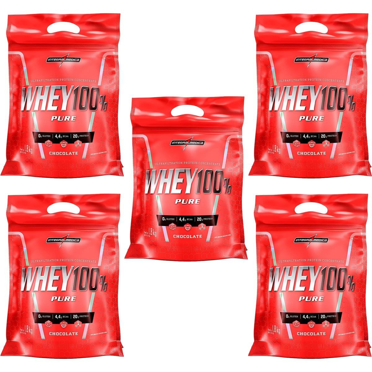 Kit 5X Whey 100% Pure - 907g Refil Chocolate - IntegralM�dica