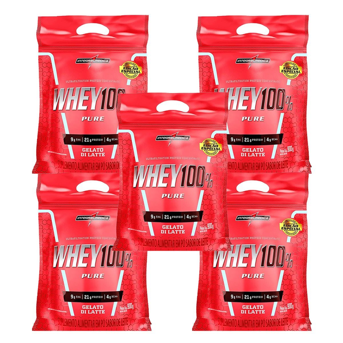 Kit 5X Whey 100% Pure - 907g Refil Gelato Di Latte - Integral M�dica
