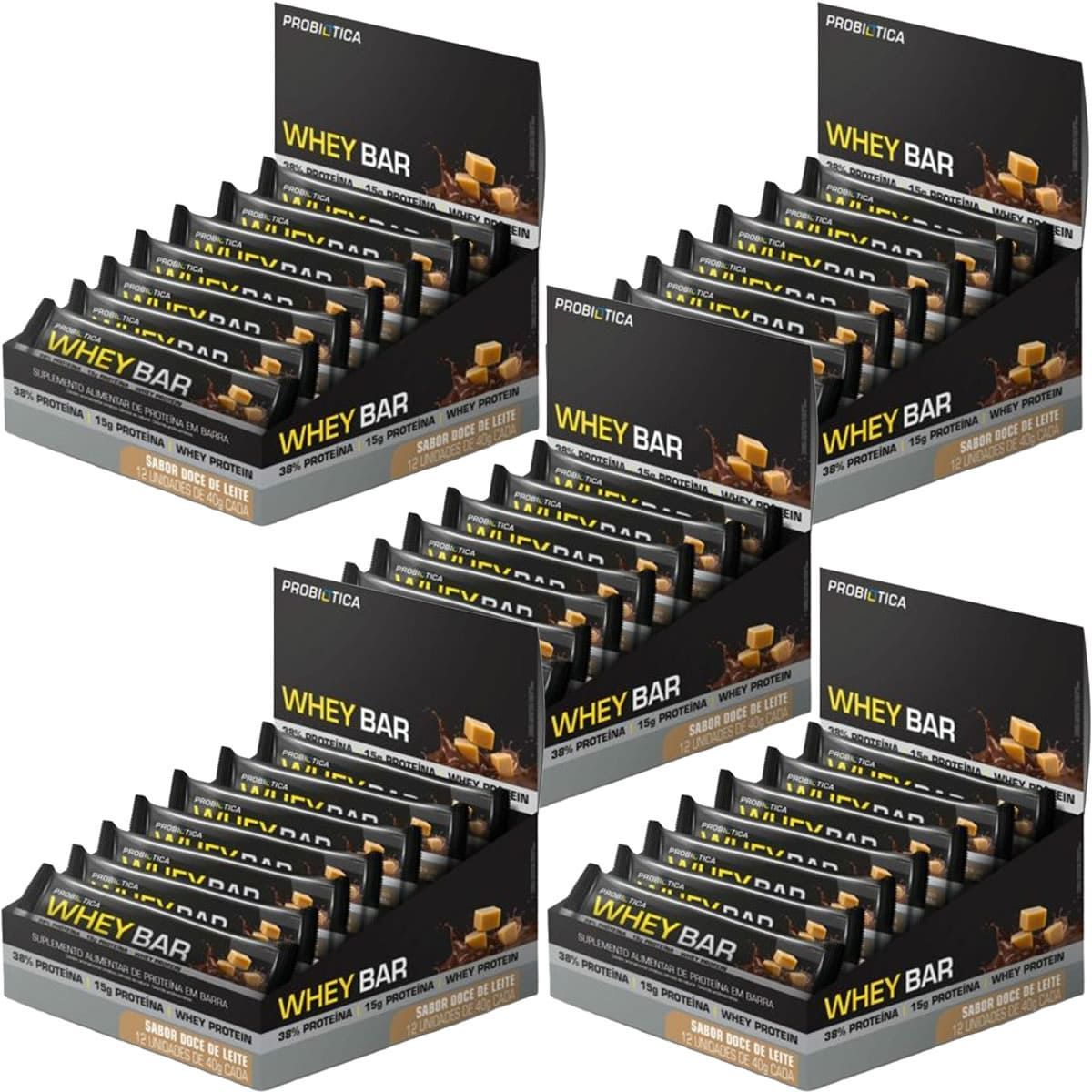 Kit 5X Whey Bar - 12 Unidades 40g Doce de Leite - Probi�tica