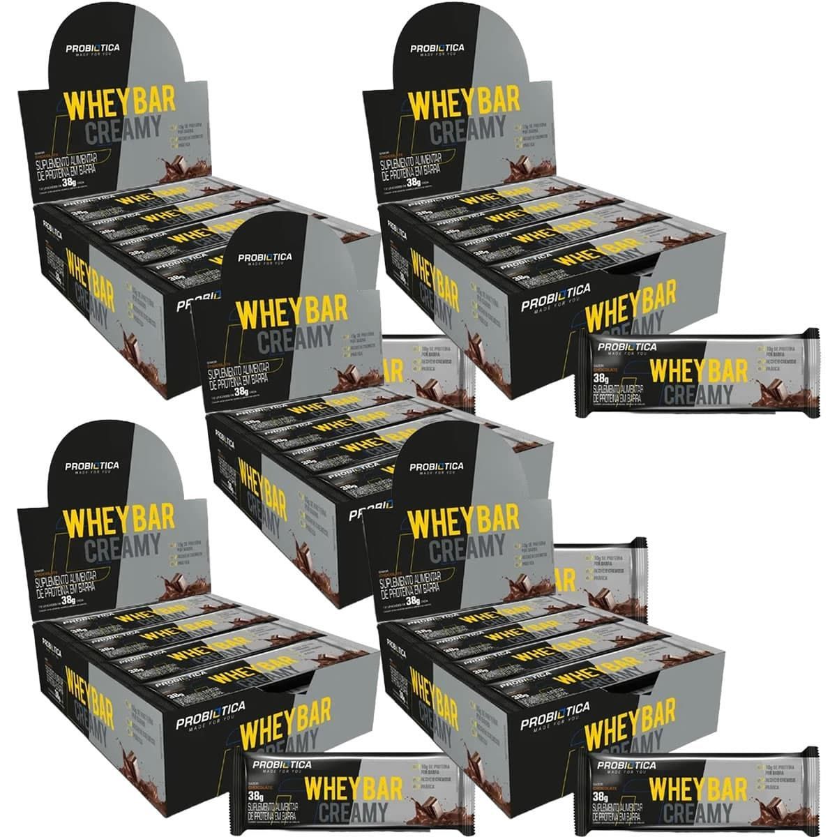 Kit 5X Whey Bar Creamy - 12 unidades 38g Chocolate - Probi�tica