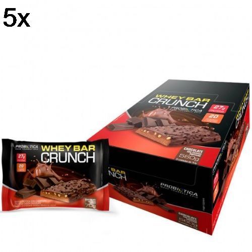 Kit 5X Whey Bar Crunch - 8 Unidades 70g Chocolate com Crispies - Probiotica