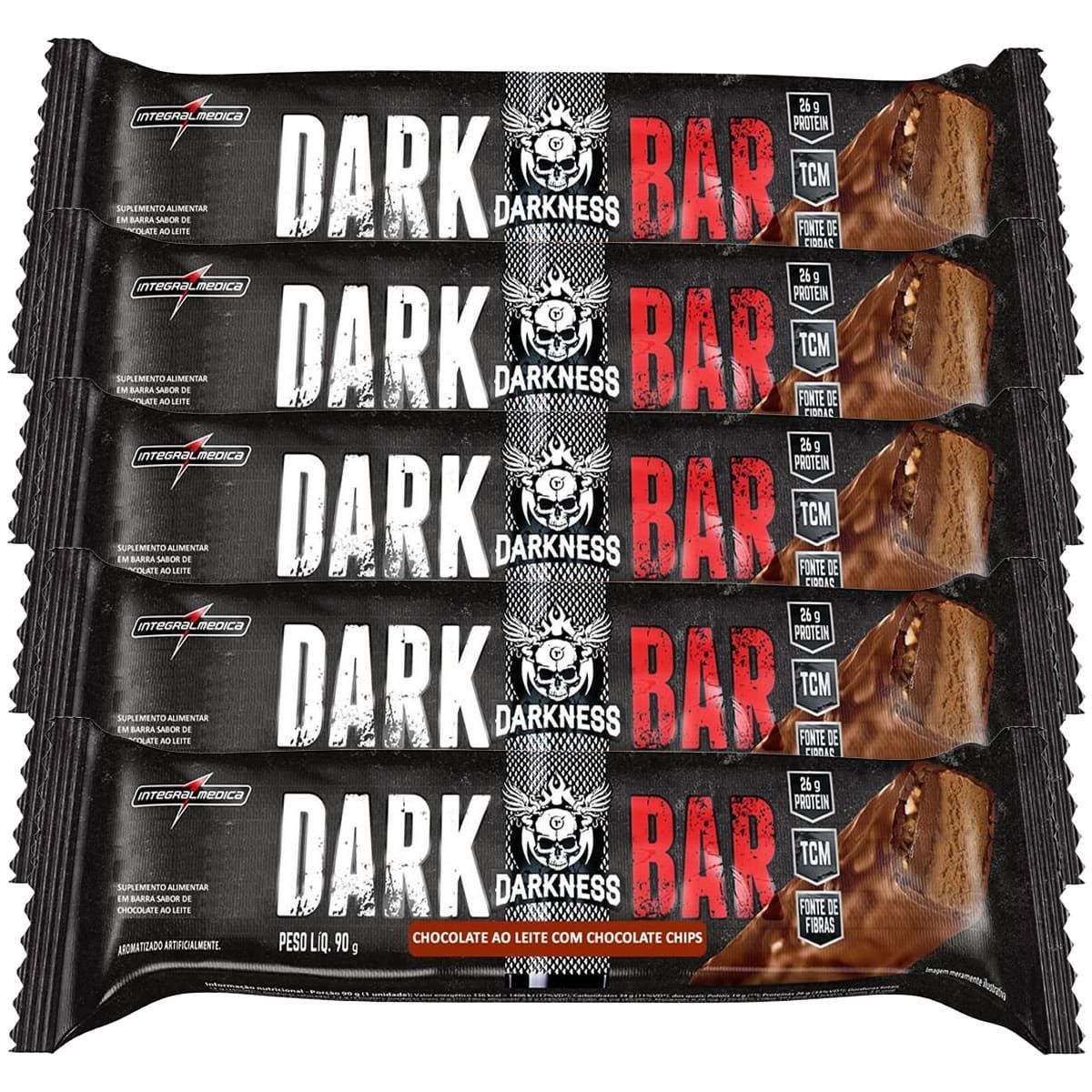 Kit 5X Whey Bar Darkness - 1 Unidade 90g Chocolate ao Leite C/ Chocolate Chips  - IntegralM�dica