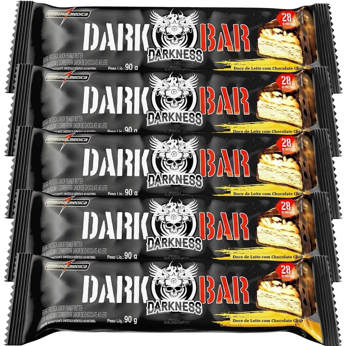 Kit 5X Whey Bar Darkness - 1 unidade 90g Doce de Leite com Chocolate Chip - Integralm�dica