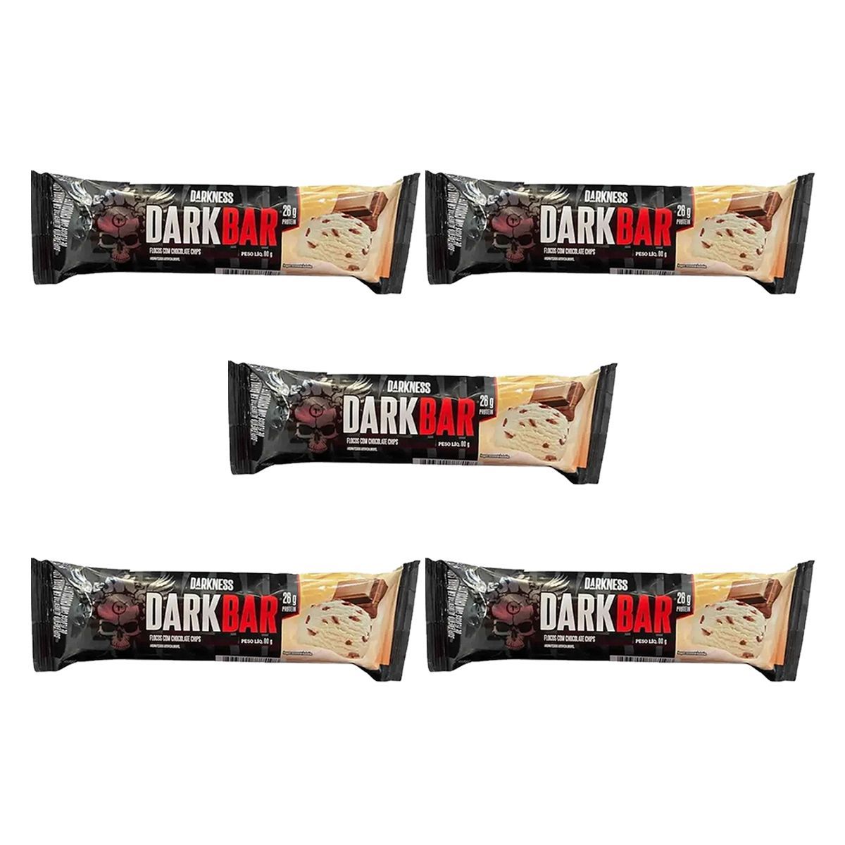 Kit 5X Whey Bar Darkness - 1 Unidade 90g Flocos com Chocolate Chips - IntegralM�dica