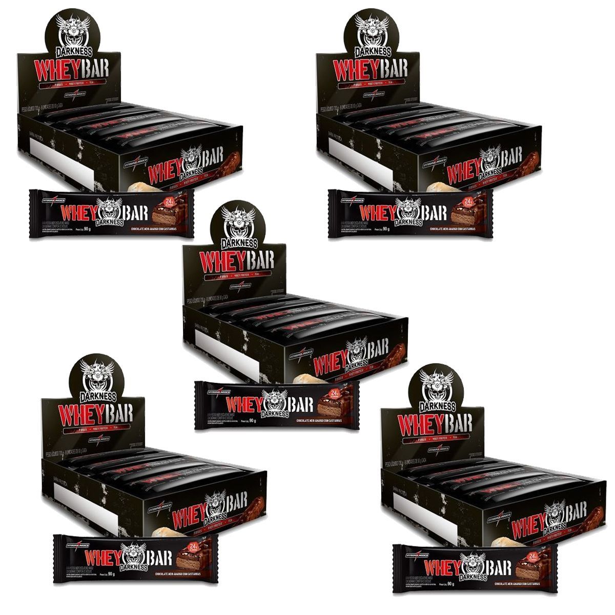 Kit 5X Whey Bar Darkness - 8 Unidades 90g Chocolate Amargo/Castanha - IntegralM�dica