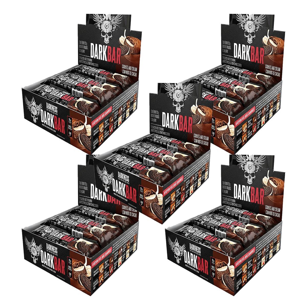 Kit 5X Whey Bar Darkness - 8 Unidades 90g Cookies and Cream Com Nibs de Cacau - IntegralM�dica