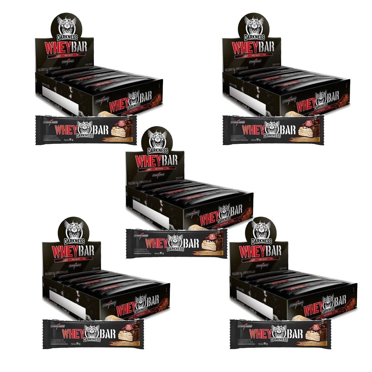 Kit 5X Whey Bar Darkness - 8 Unidades 90g Doce de Leite com Chocolate Chip - IntegralM�dica