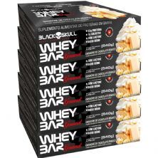 Kit 5X Whey Bar Gourmet - 12 Unidades 45g Chocolate Branco - Black Skull